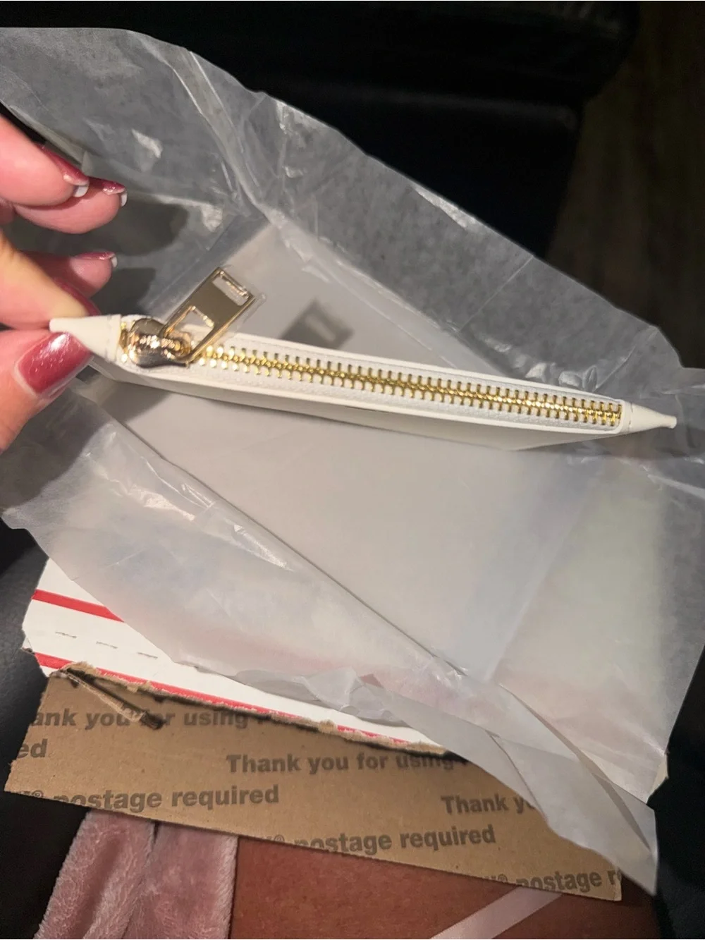 Tom Ford White Leather Zip Card Holder with Gold TF Monogram size 4x6